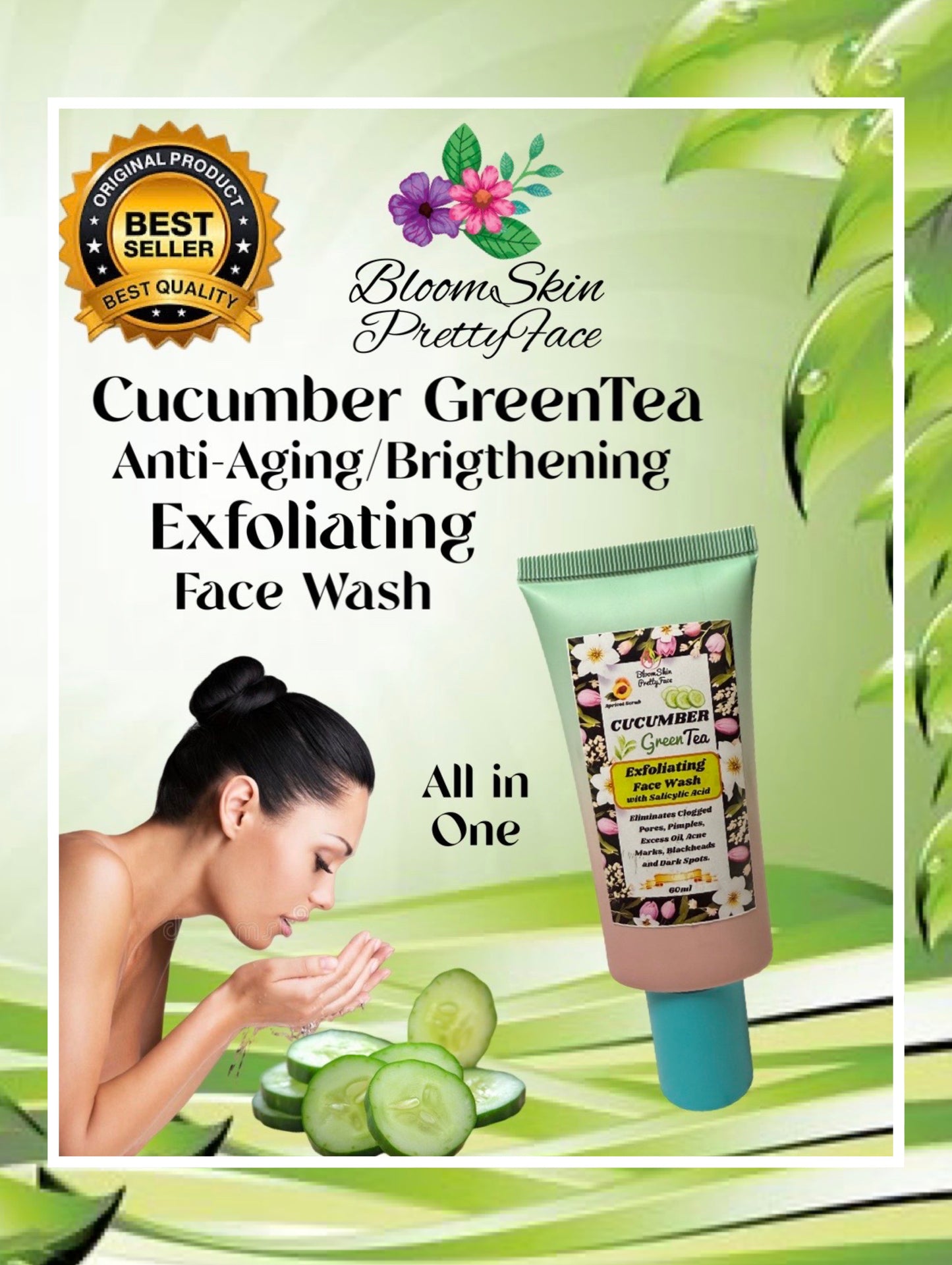 Cucumber Greentea Moisturizing Cream with Hyaluronic, Vitamin C&E, Glutathione, Collagen & Niacinamide.